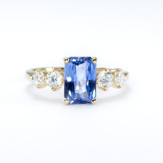 2.01ct Natural Blue Sapphire Ring with Diamond Accents in 18K Yellow Gold