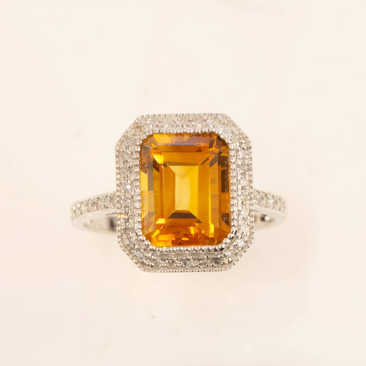 Citrine and Diamond Halo Ring 18K Gold