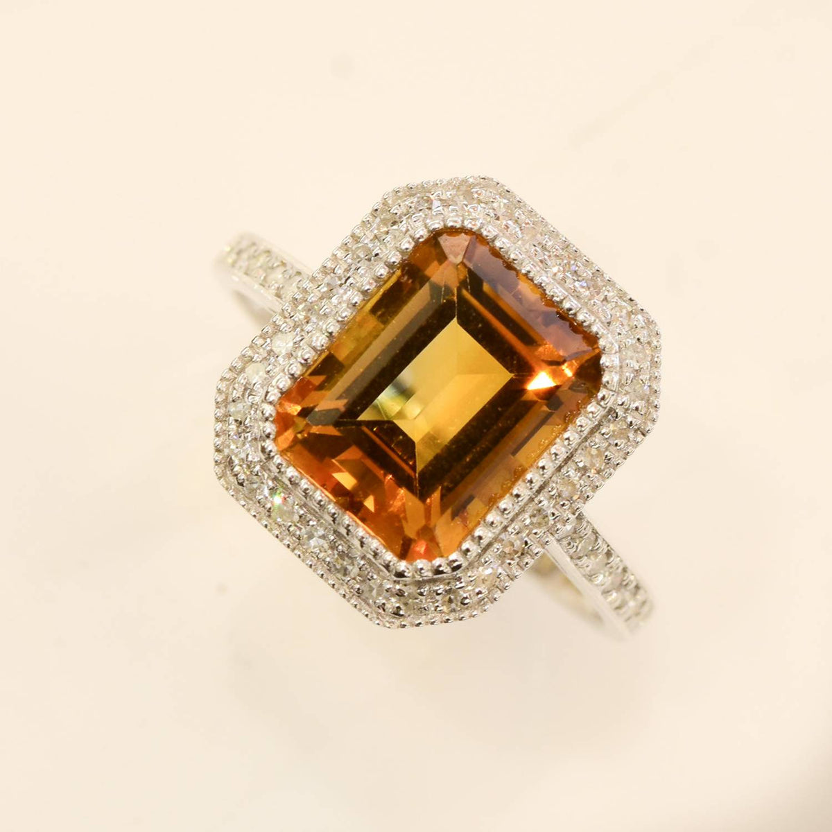 Citrine and Diamond Halo Ring 18K Gold