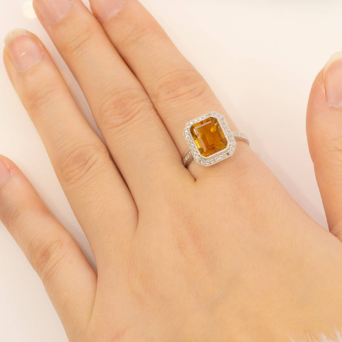 Citrine and Diamond Halo Ring 18K Gold
