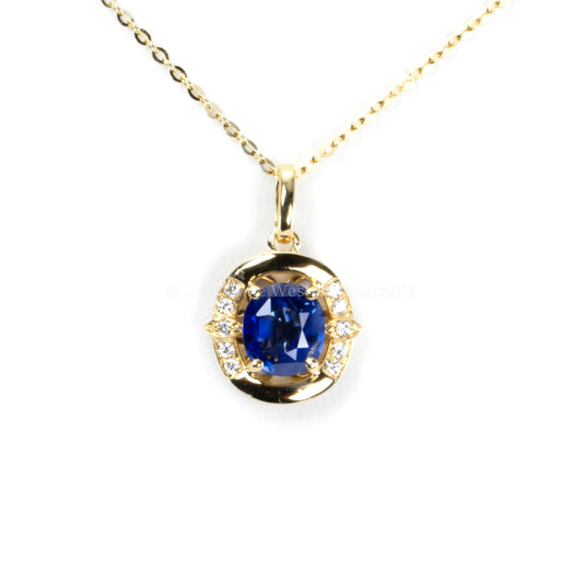 1.57ct Natural Blue Sapphire Pendant Necklace with Diamond Accents in 18K Yellow Gold