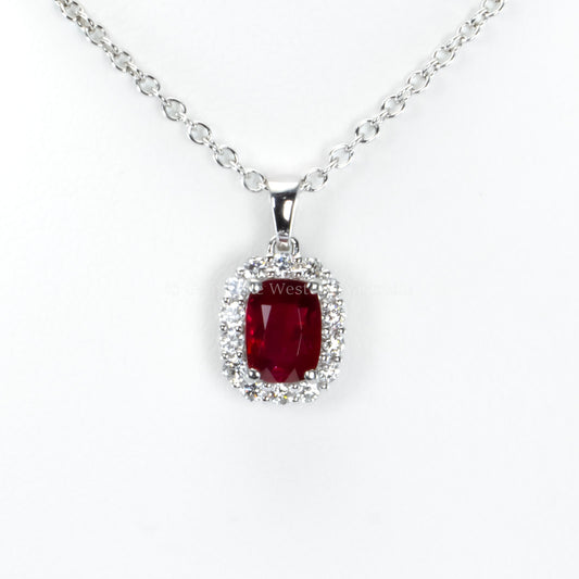 1.05ct Natural Unheated Ruby Pendant with Diamond Halo in Platinum 950