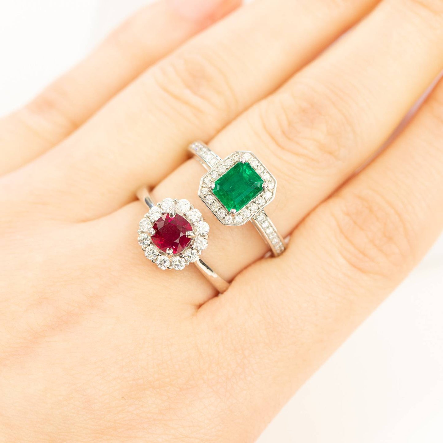 Ruby Diamond Halo Ring 18K White Gold Natural Certified Unheated