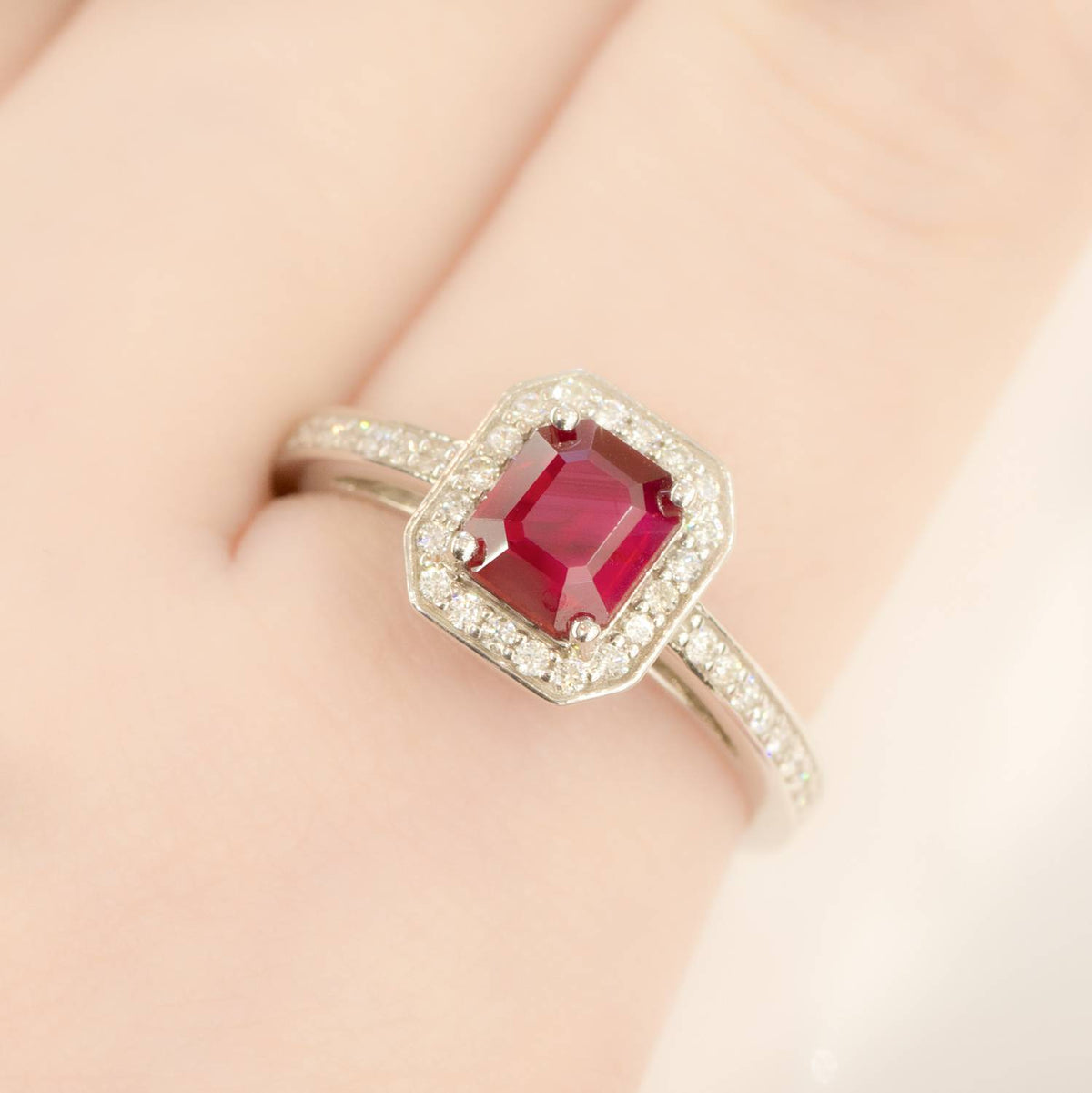 1.55ct Ruby and Diamond Halo Engagement Ring