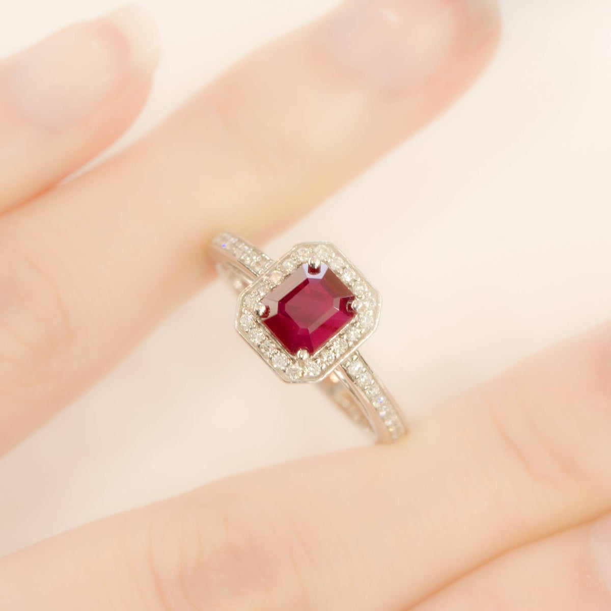 1.55ct Ruby and Diamond Halo Engagement Ring