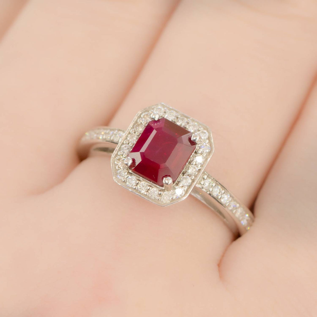 1.55ct Ruby and Diamond Halo Engagement Ring