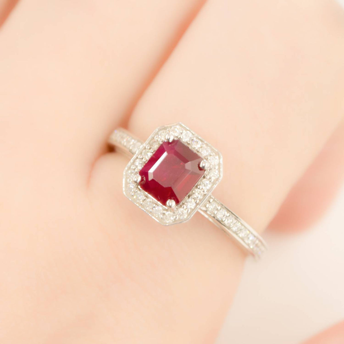 1.55ct Ruby and Diamond Halo Engagement Ring