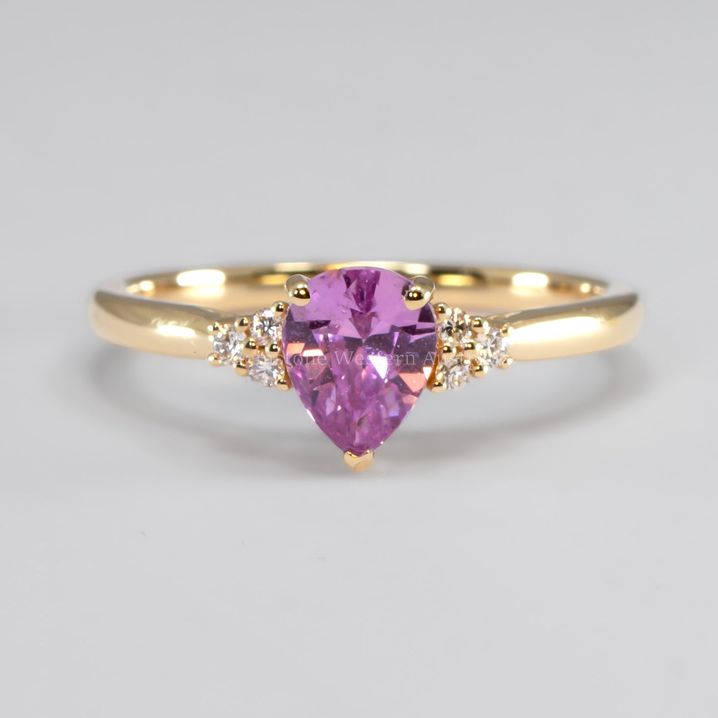 Unheated Pear Cut Pink Sapphire Ring with Diamond Cluster in 18K Yellow Gold