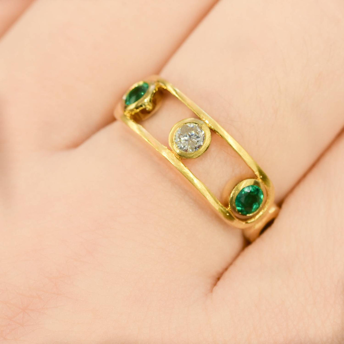 Diamond and Colombian Emeralds Dress Ring 18K Yellow Gold Michelle