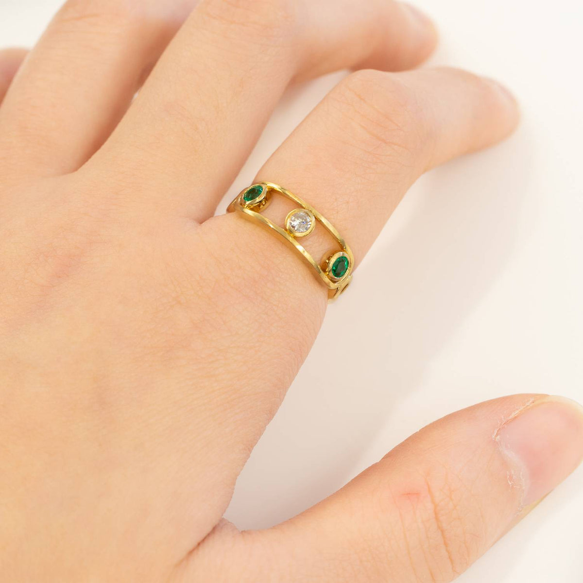 Diamond and Colombian Emeralds Dress Ring 18K Yellow Gold Michelle