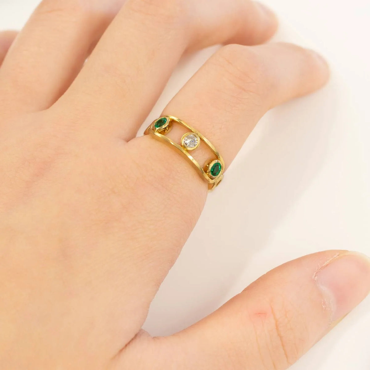Colombian Emeralds Diamond Dress Ring in 18K Yellow Gold