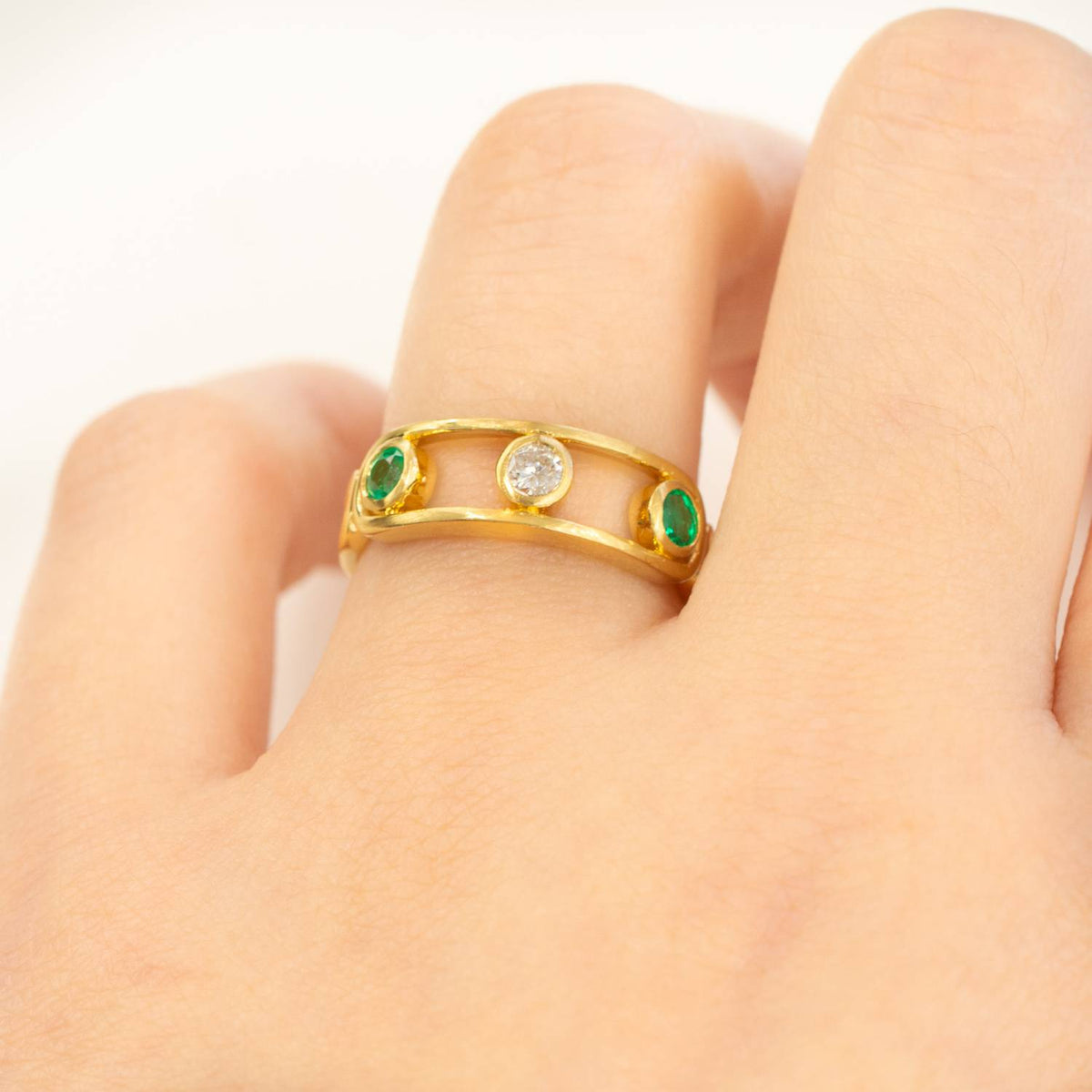 Diamond and Colombian Emeralds Dress Ring 18K Yellow Gold Michelle