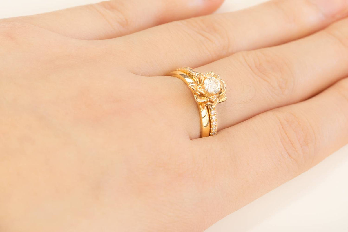 18K Rose Gold Diamond Engagement Ring and Wedding Band