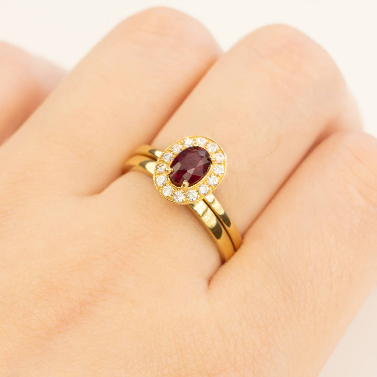 Natural Unheated Ruby Diamonds Ring and Wedding Band 18K Gold