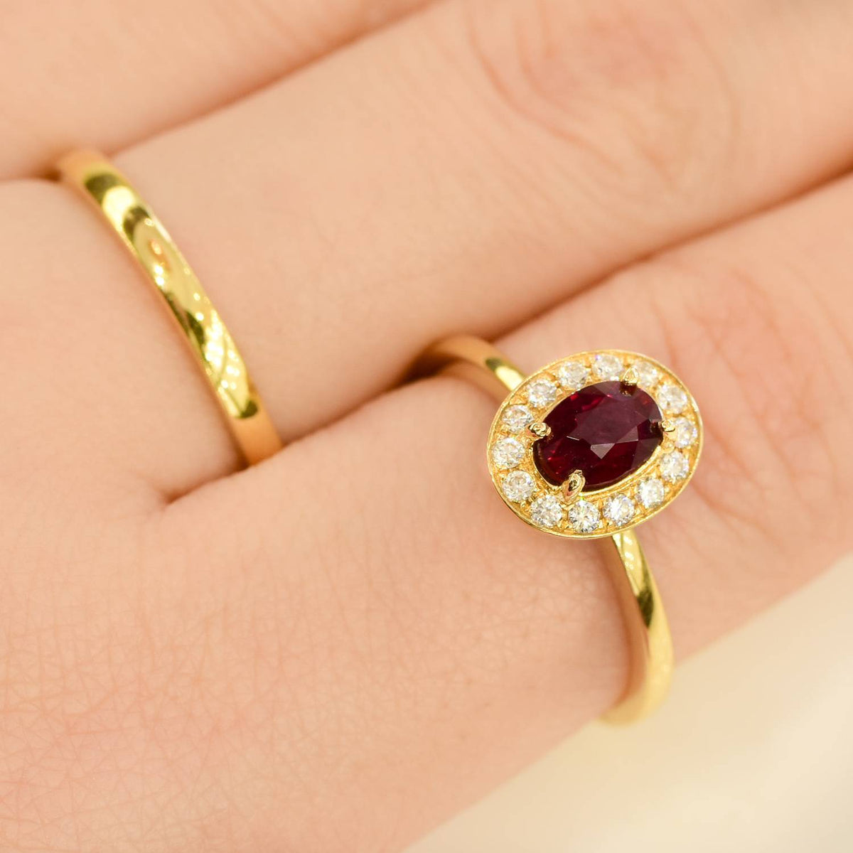 Natural Unheated Ruby Diamonds Ring and Wedding Band 18K Gold