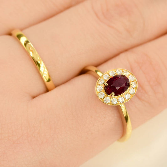 Natural Unheated Ruby Diamonds Ring and Wedding Band 18K Gold
