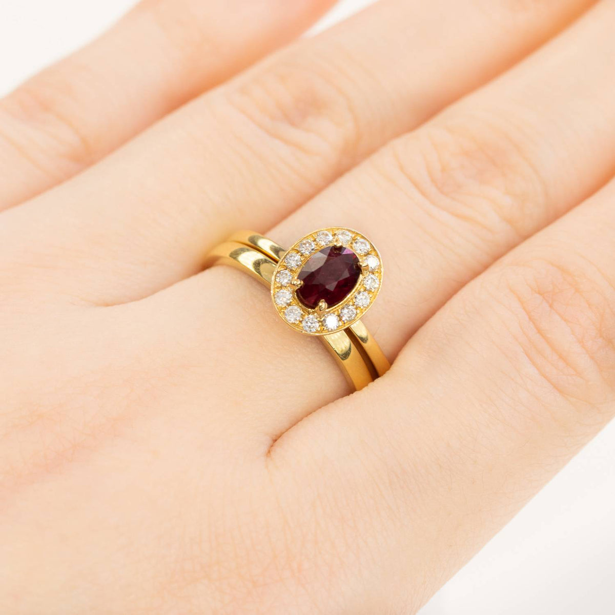 Natural Unheated Ruby Diamonds Ring and Wedding Band 18K Gold