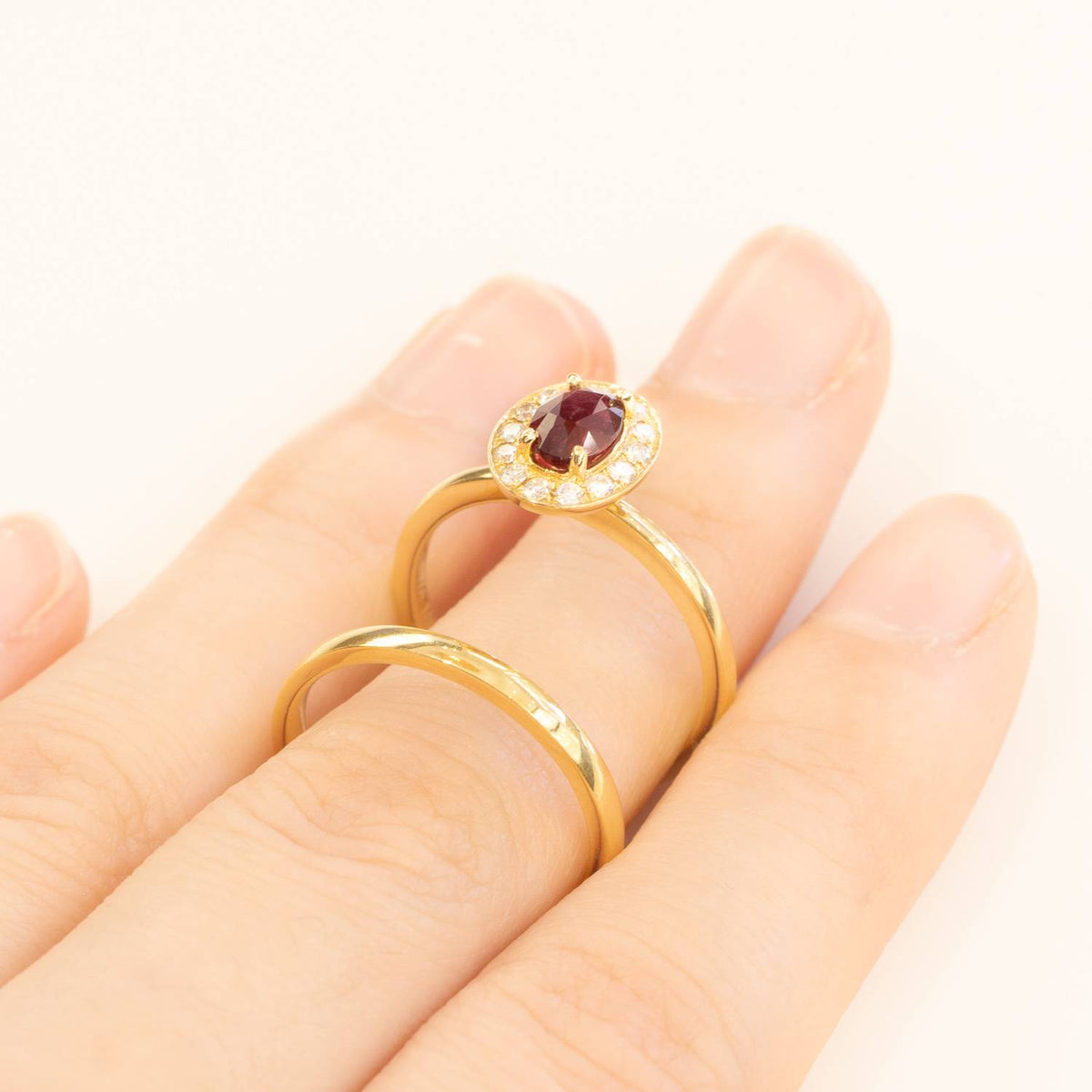 Natural Unheated Ruby Diamonds Ring and Wedding Band 18K Gold