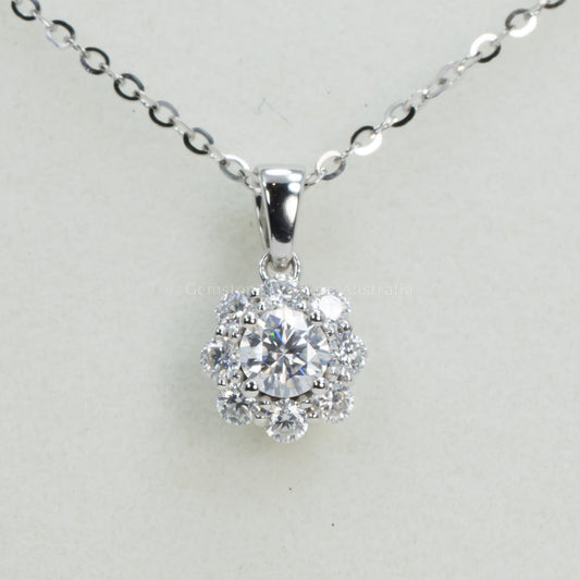 Moissanite Halo Pendant in 9K White Gold