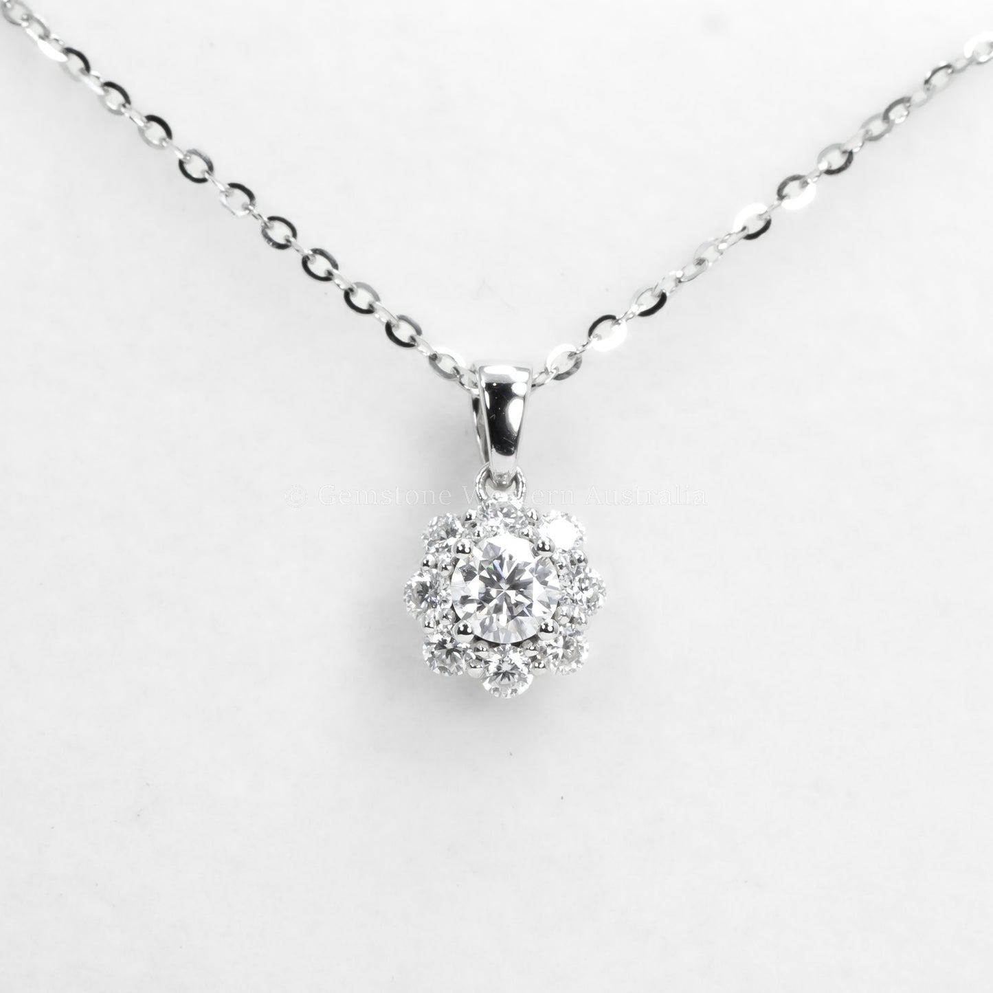 Moissanite Halo Pendant in 9K White Gold