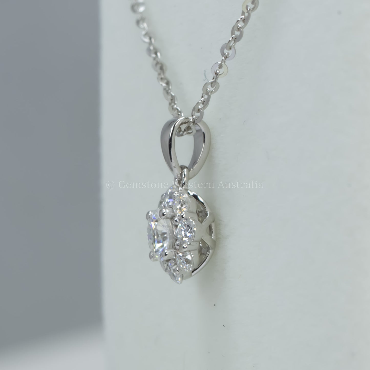Moissanite Halo Pendant in 9K White Gold