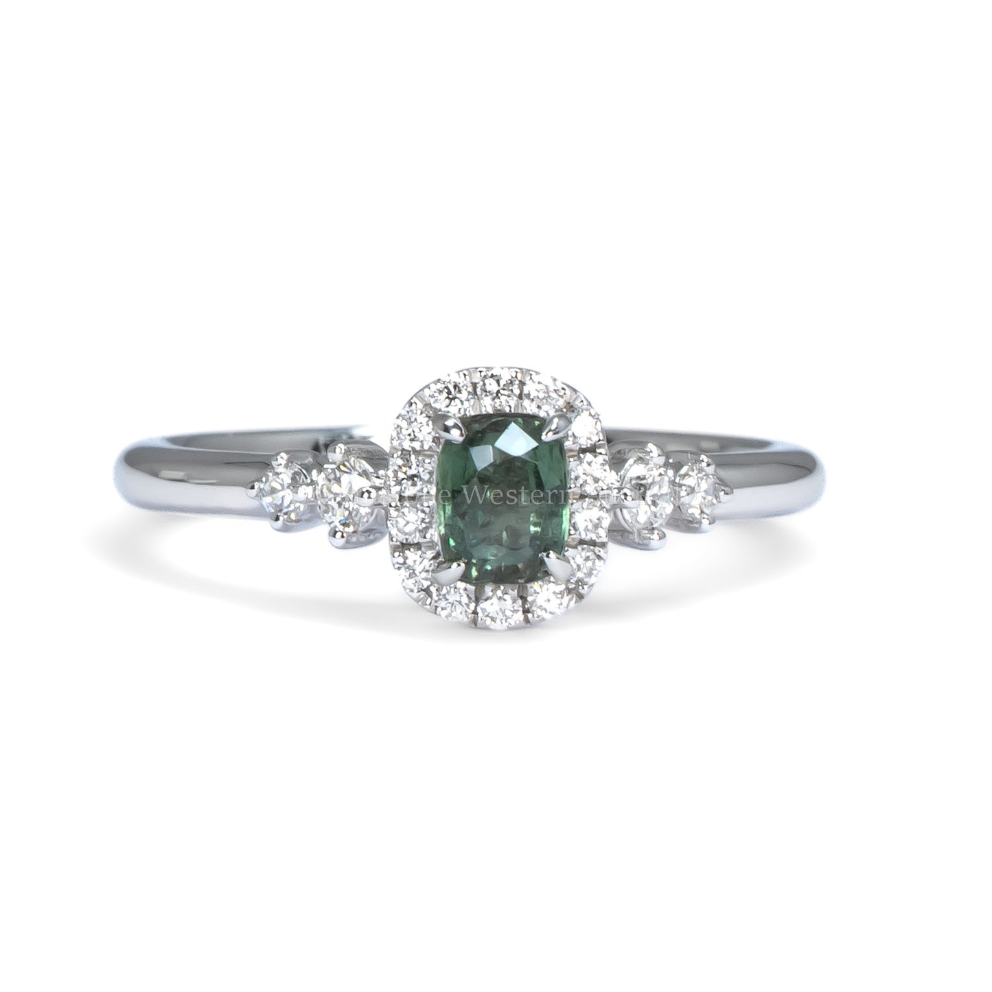 Platinum Alexandrite Ring with Diamond Halo and Side Accents