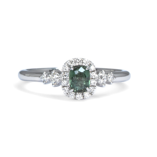Platinum Alexandrite Ring with Diamond Halo and Side Accents