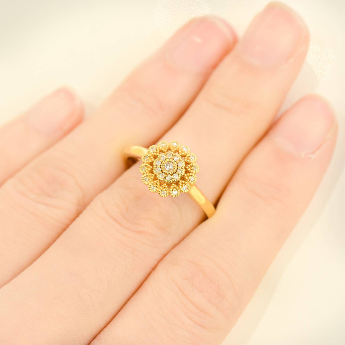Diamond Cluster Ring 18K Gold Antique Design