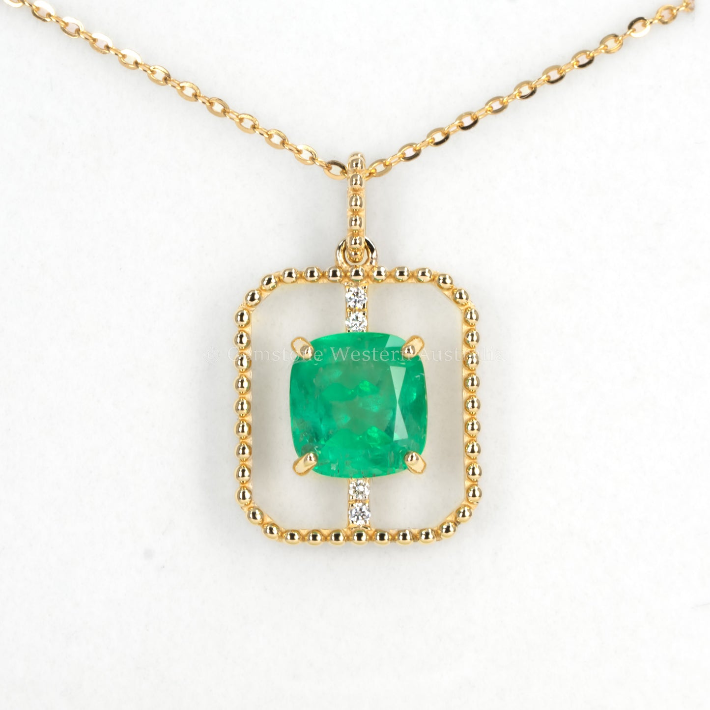 2.5ct Cushion Cut Colombian Emerald Pendant in 18K Yellow Gold
