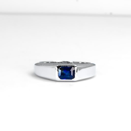 Platinum Men’s Ring with Bezel-Set Blue Sapphire