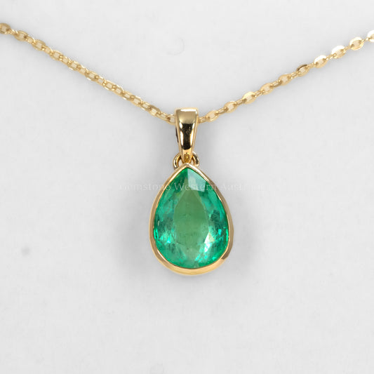 2.03ct Pear-Shaped Colombian Emerald Bezel Pendant in 18K Yellow Gold