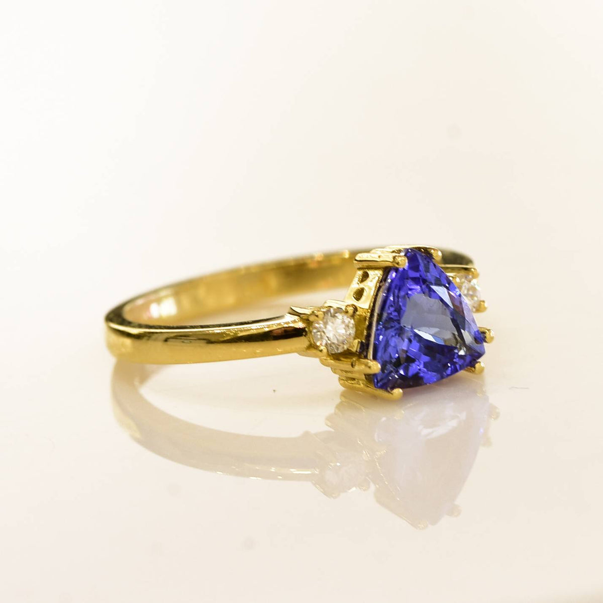 Solitaire Tanzanite and Diamond Ring