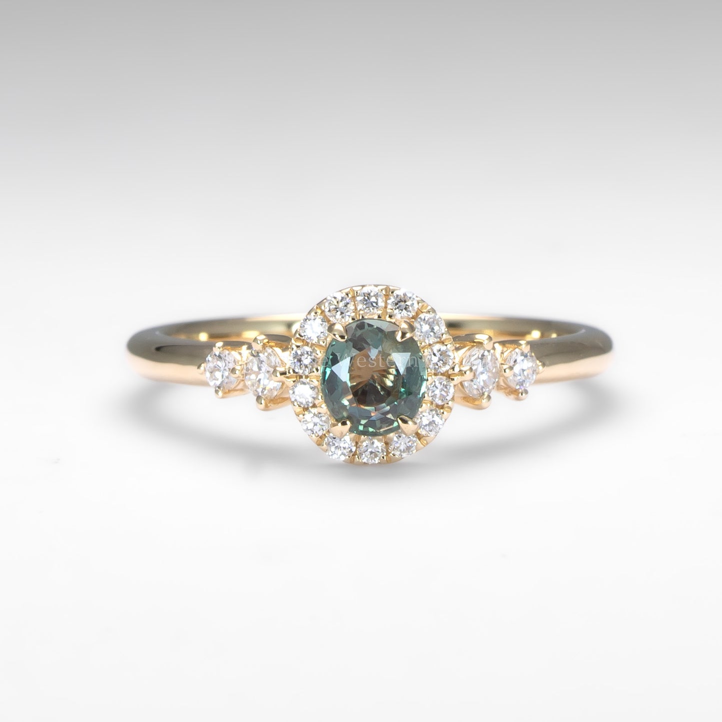 Alexandrite Halo Ring in 18K Yellow Gold