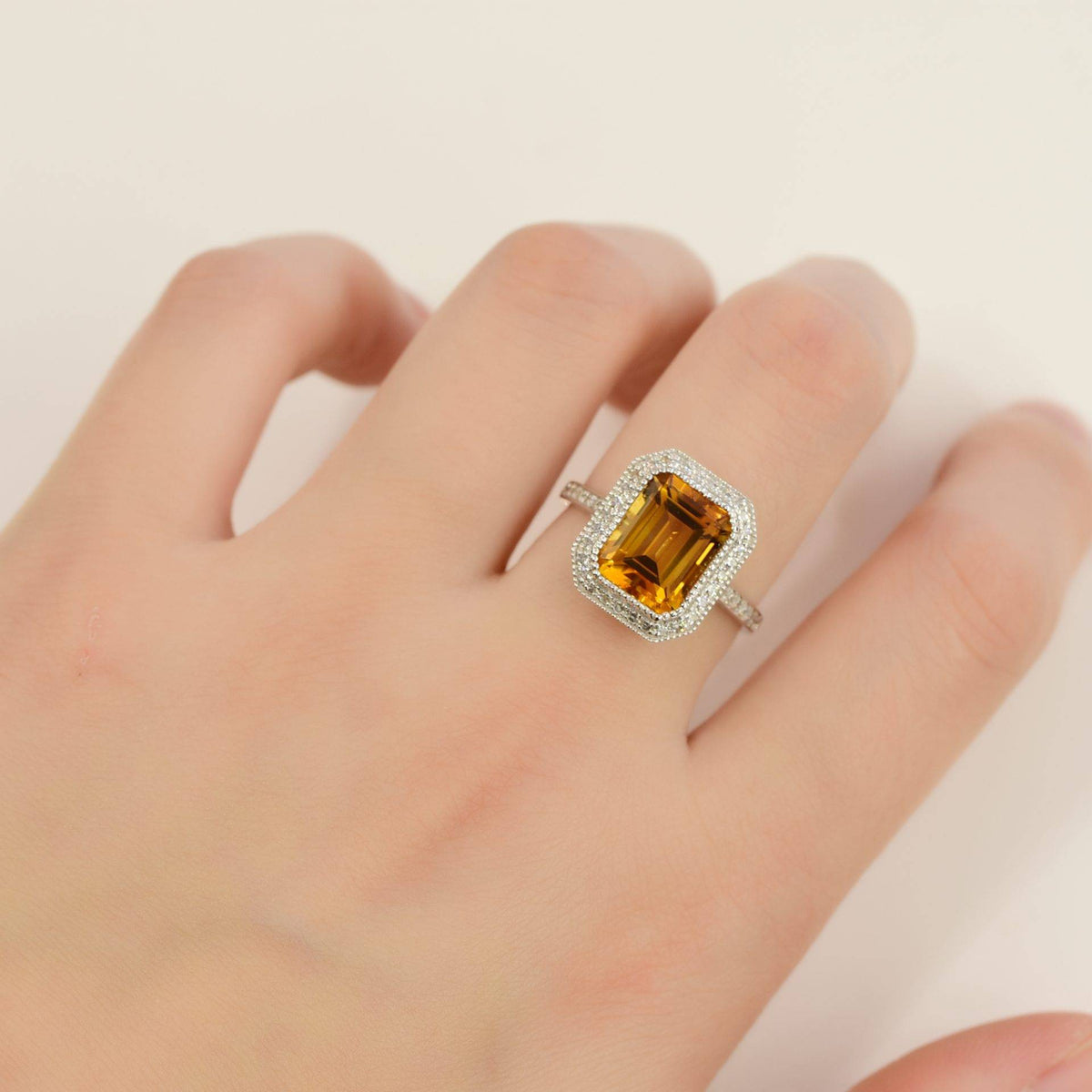 Citrine and Diamond Halo Ring 18K Gold