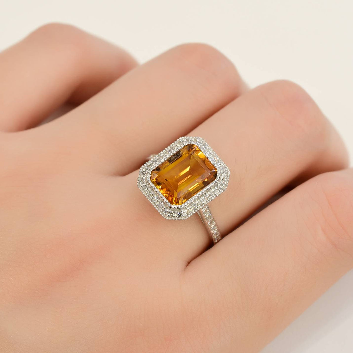 Citrine and Diamond Halo Ring 18K Gold