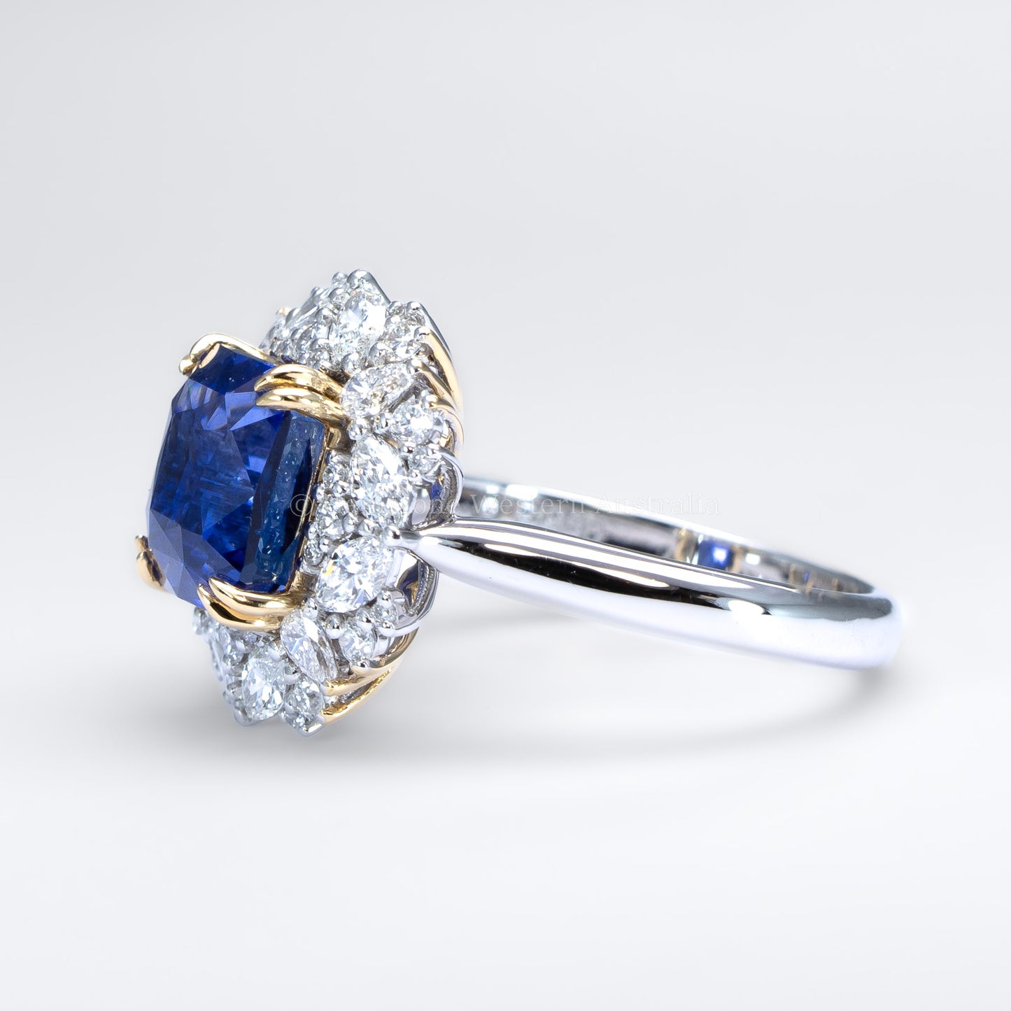 5.14ct Natural Blue Sapphire and Diamond Halo Dress Ring in Platinum and 18K Yellow Gold