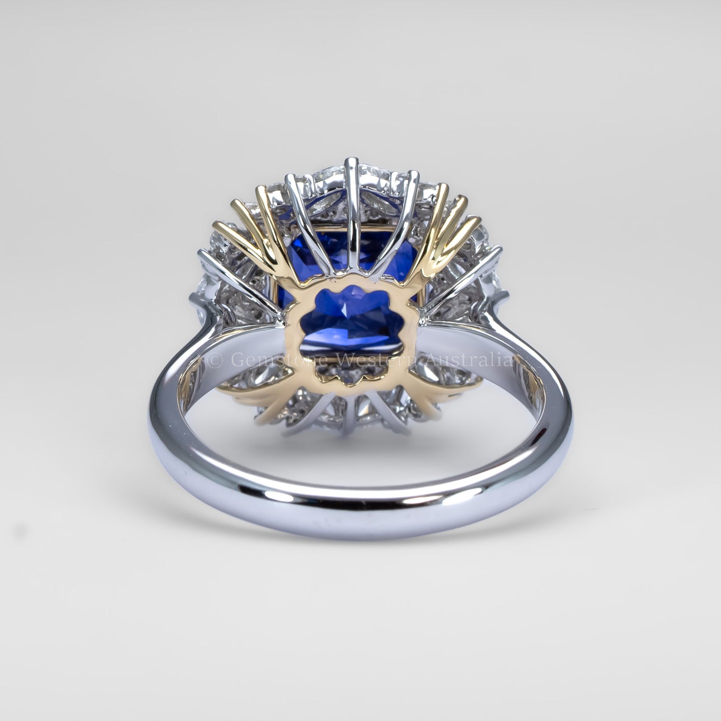 5.14ct Natural Blue Sapphire and Diamond Halo Dress Ring in Platinum and 18K Yellow Gold