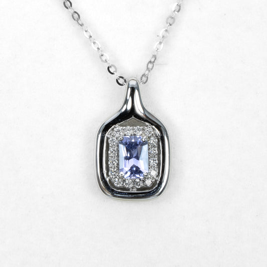 Radiant Cut Purple Sapphire and Diamond Pendant in White Gold