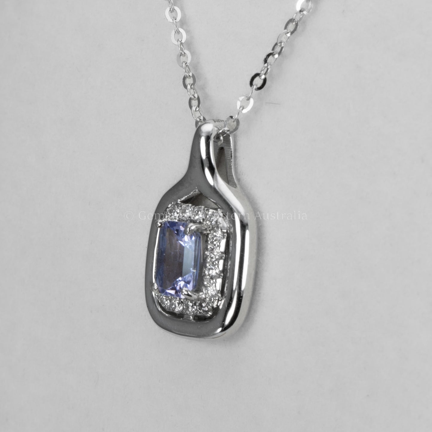 Radiant Cut Purple Sapphire and Diamond Pendant in White Gold