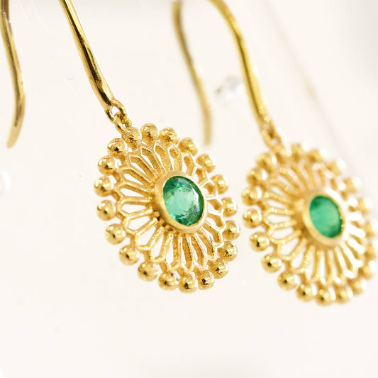 Natural Colombian Emeralds Dangling Earrings 18K Yellow Gold