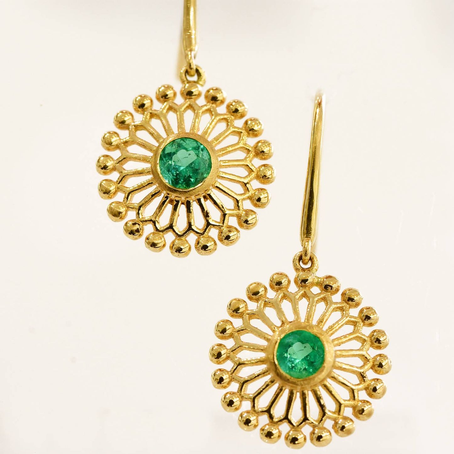 Natural Colombian Emeralds Dangling Earrings 18K Yellow Gold