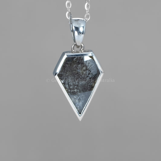 Salt and Pepper Diamond Pendant in 18K White Gold – Shield Cut