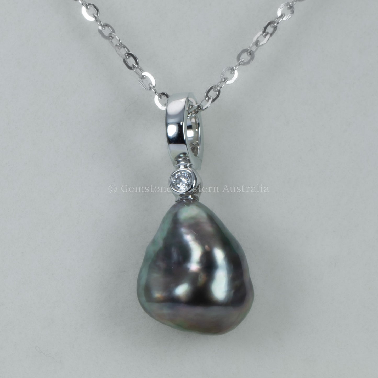 Baroque Tahitian Pearl Pendant with Diamond in 18K White Gold