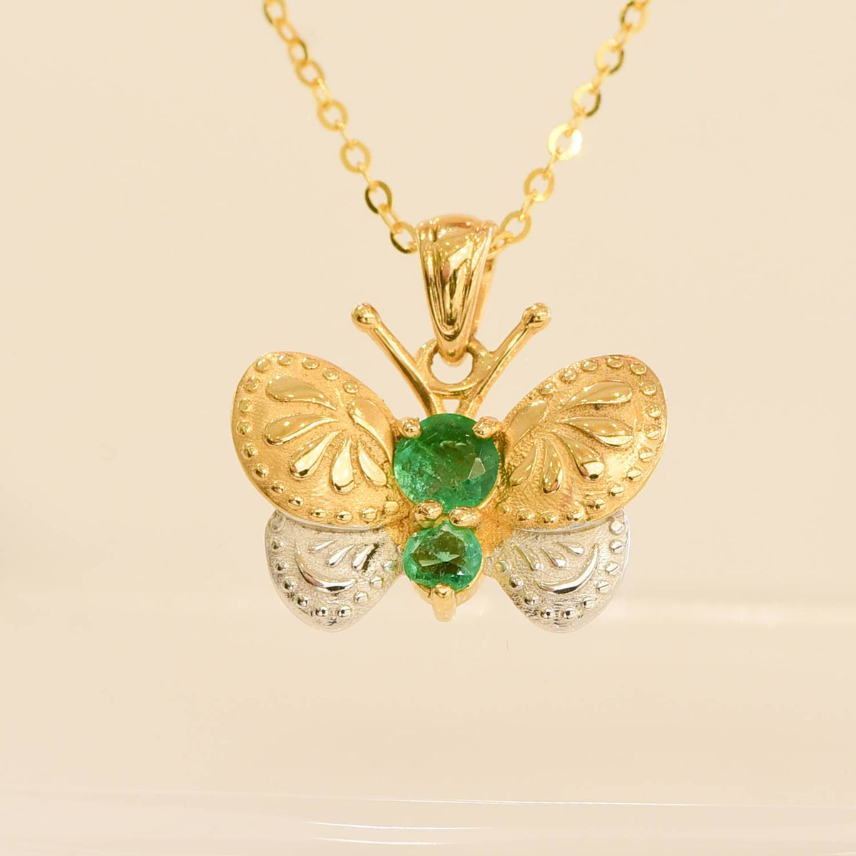 Emerald Butterfly Pendant Colombian Emeralds in 18K Gold