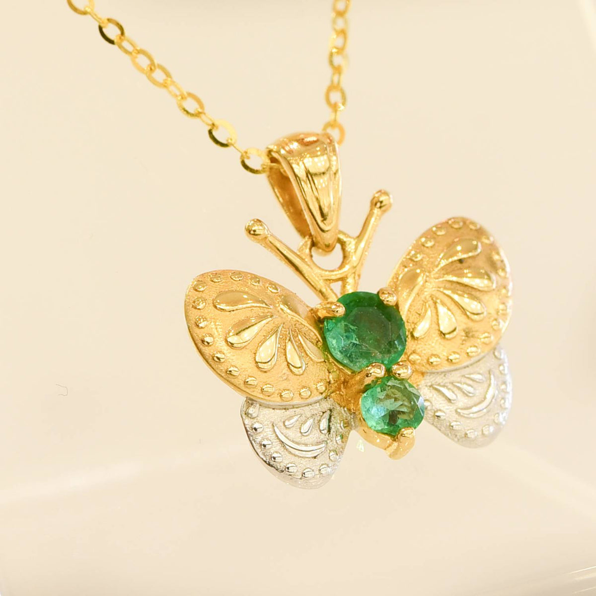 Emerald Butterfly Pendant Colombian Emeralds in 18K Gold