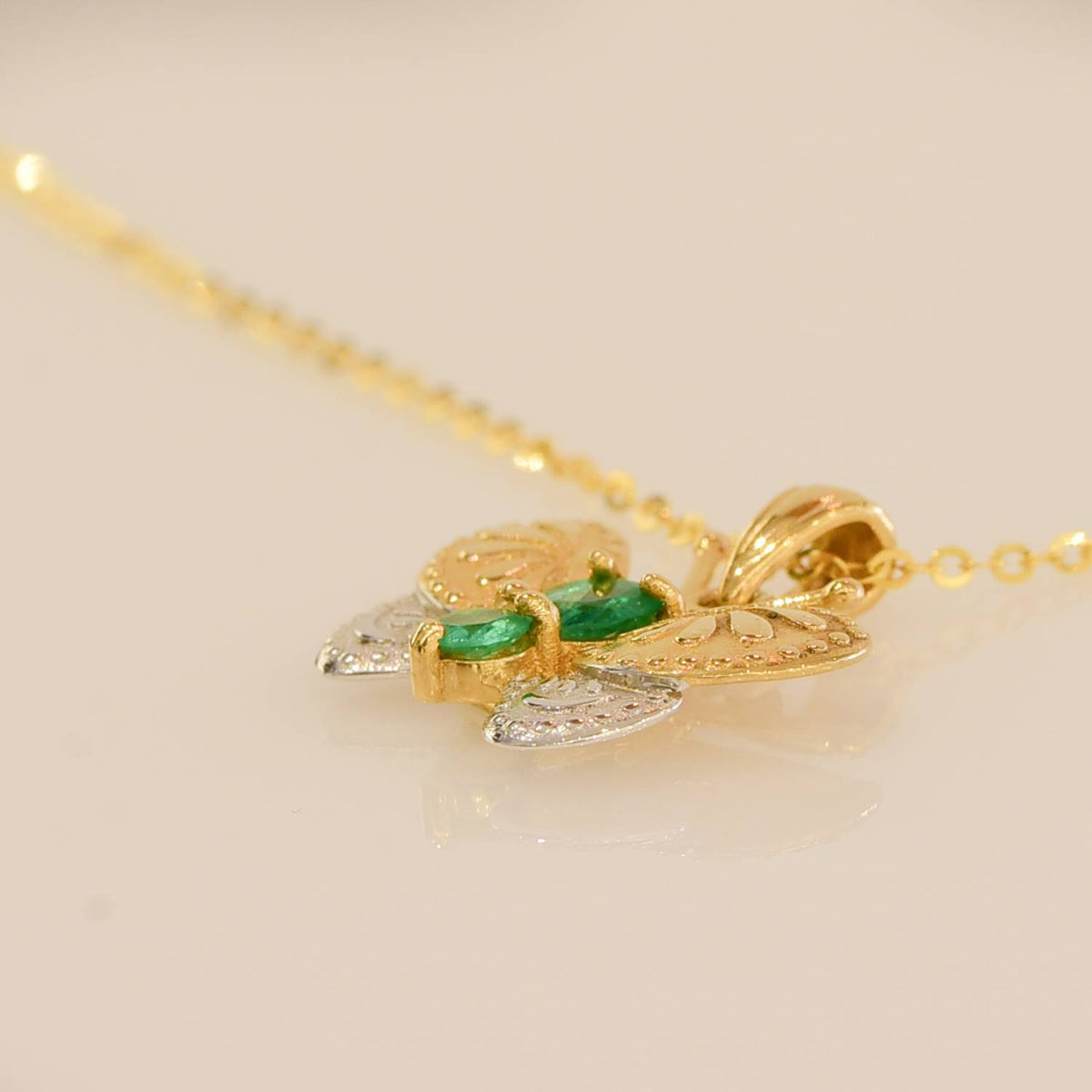 Emerald Butterfly Pendant Colombian Emeralds in 18K Gold