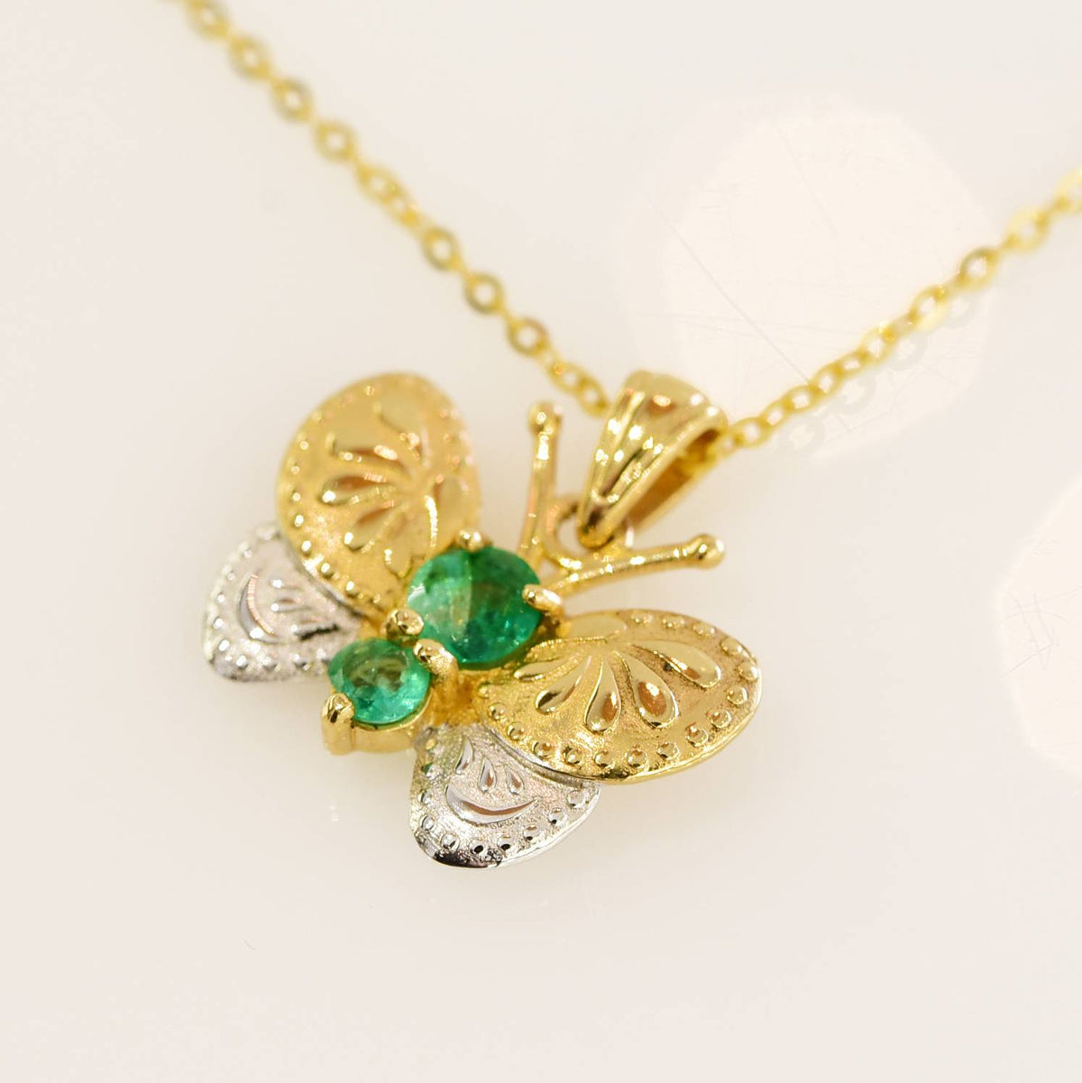 Emerald Butterfly Pendant Colombian Emeralds in 18K Gold