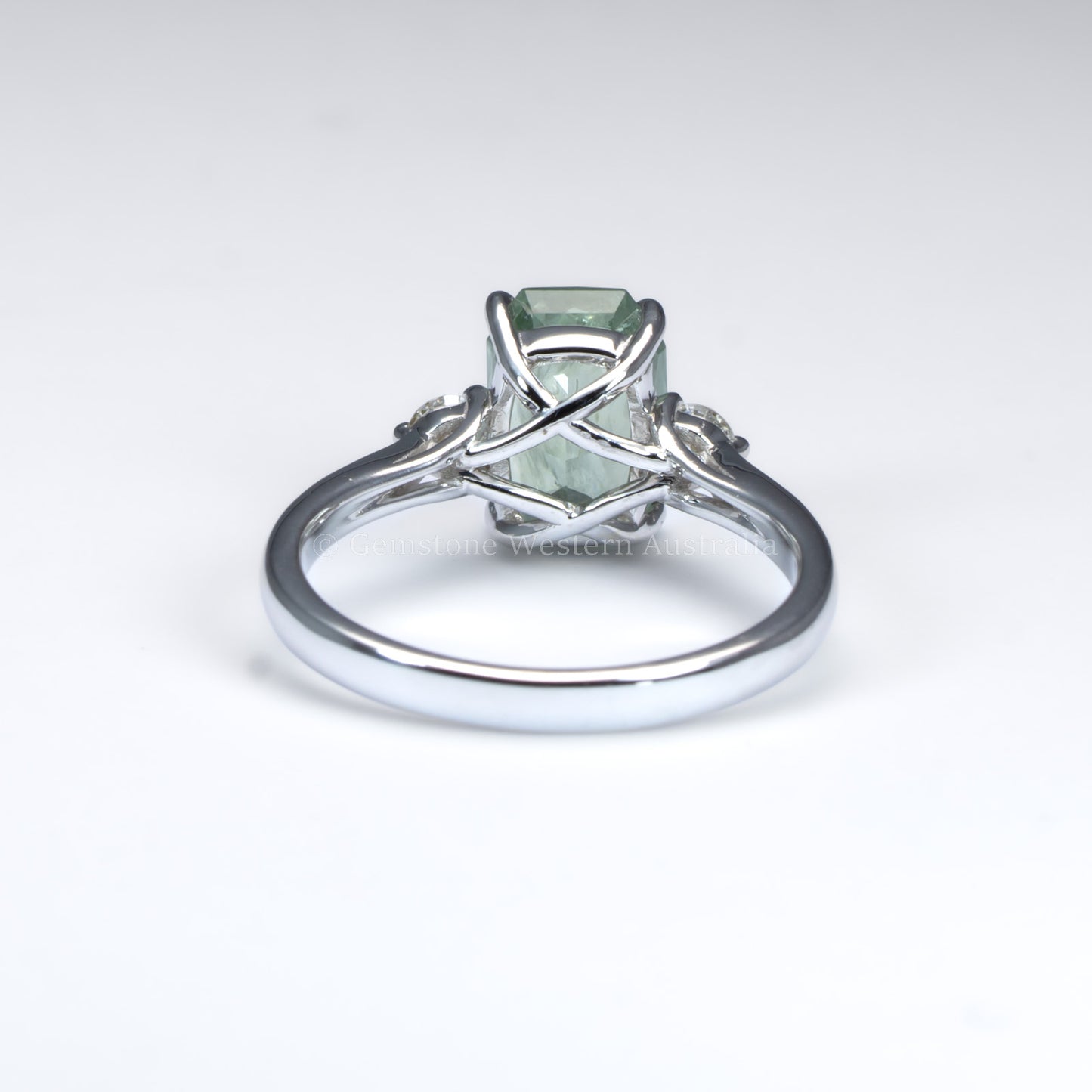Radiant Cut Unheated Green Sapphire Ring in White Gold