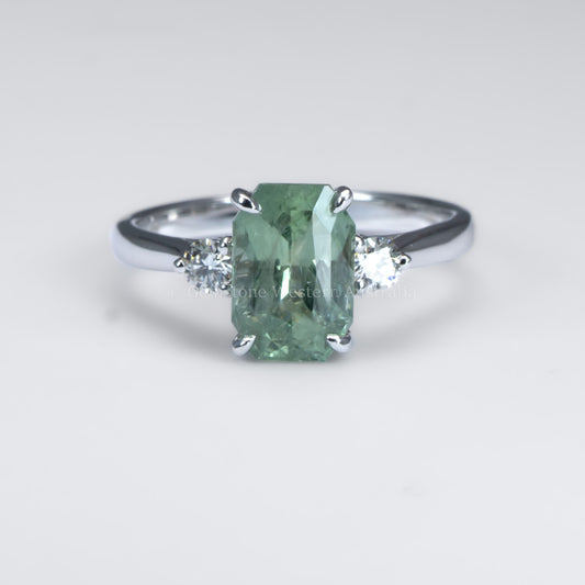 Radiant Cut Unheated Green Sapphire Ring in White Gold