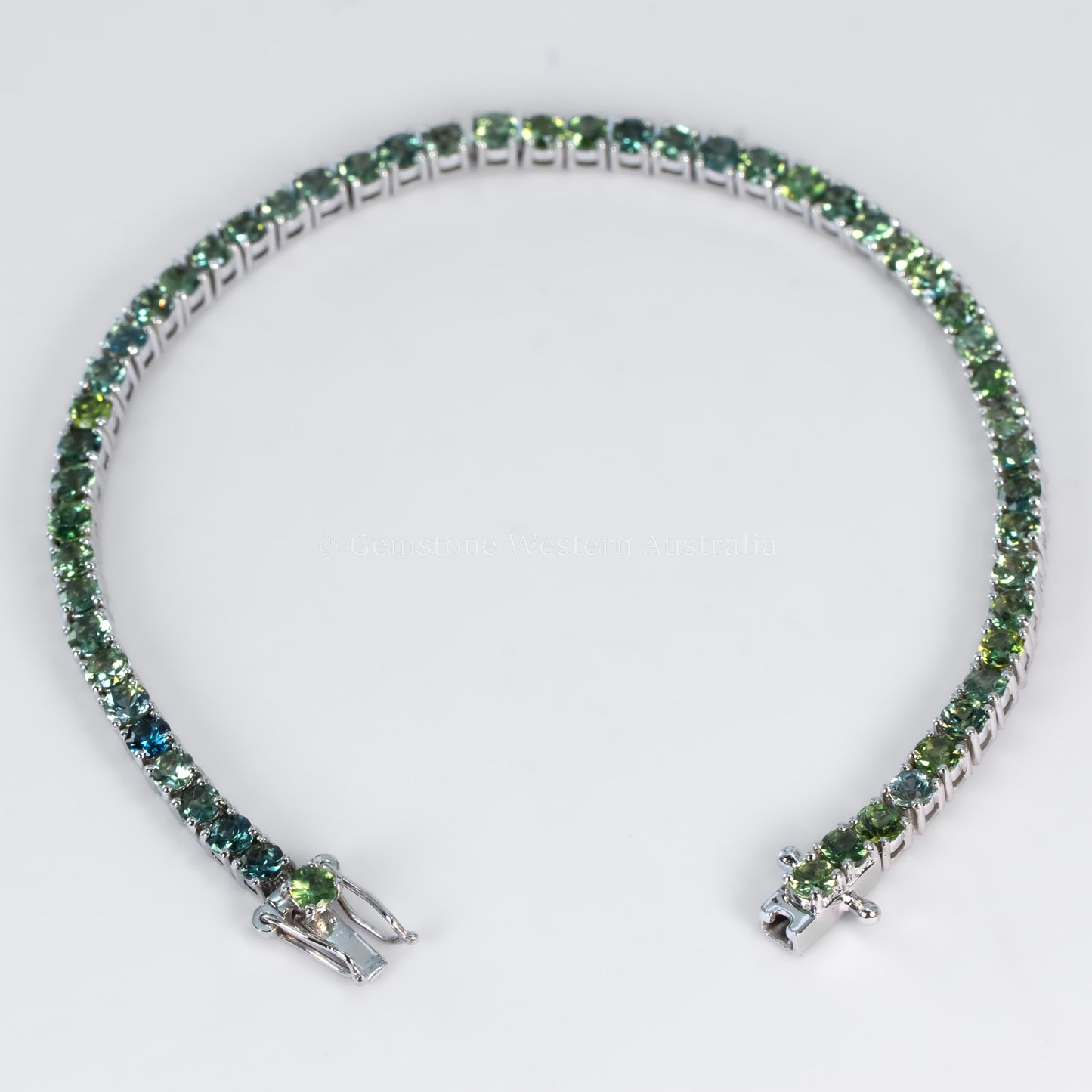 Australian Teal Sapphire Tennis Bracelet in Platinum 950